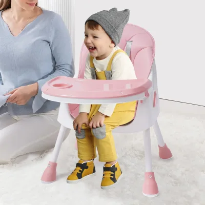 Chaise haute pliable rose pour bébé, double plateau – image 3