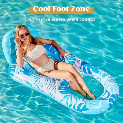 Chaise longue flottante gonflable, feuilles roses – image 2