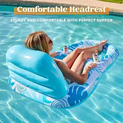Chaise longue flottante gonflable, feuilles roses – image 3