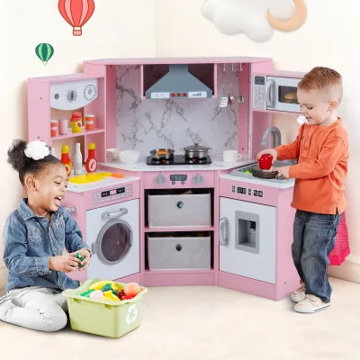 Cuisine de jeu d'angle en bois rose et blanc – image 2