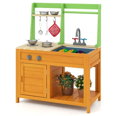 Cuisine de jeu d'extérieur en bois, vert et jaune