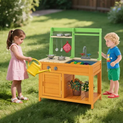 Cuisine de jeu d'extérieur en bois, vert et jaune – image 2