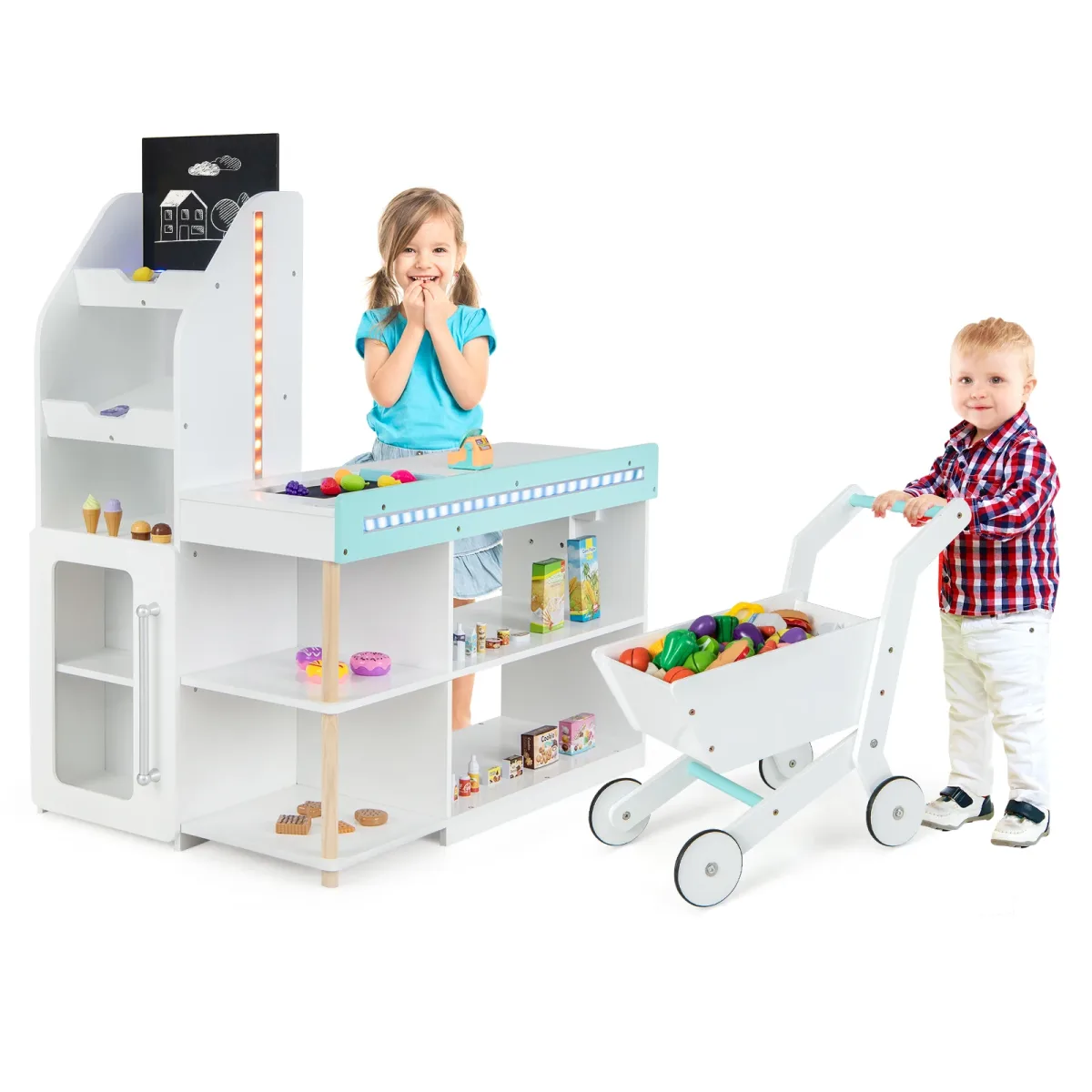 Épicerie en bois pour enfants avec chariot