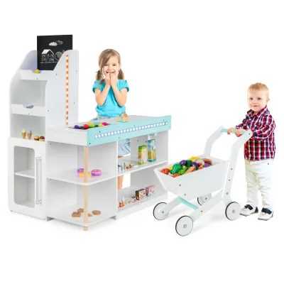 Épicerie en bois pour enfants avec chariot