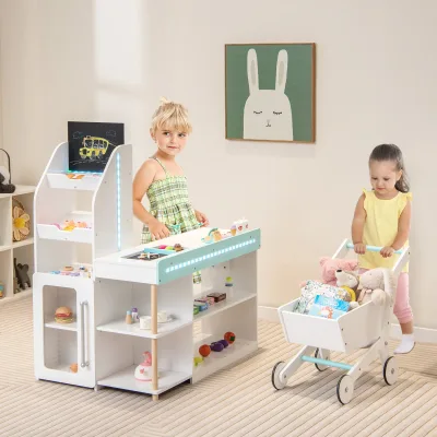 Épicerie en bois pour enfants avec chariot – image 2