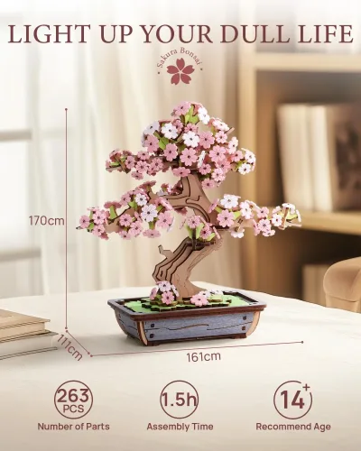 Kit de puzzle 3D en bois, bonsaï sakura – image 2
