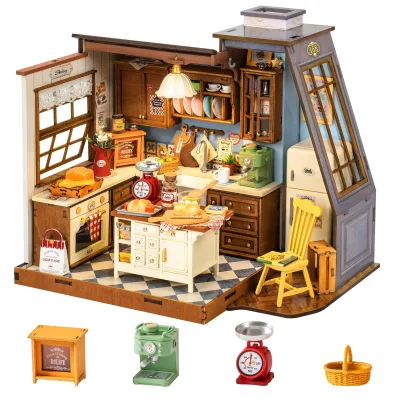 Maquette de cuisine de pâtisserie miniature en bois