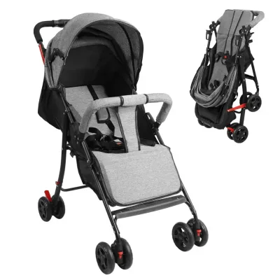 Poussette de voyage pliable grise, dossier réglable – image 2