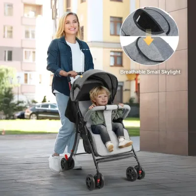 Poussette de voyage pliable grise, dossier réglable – image 3