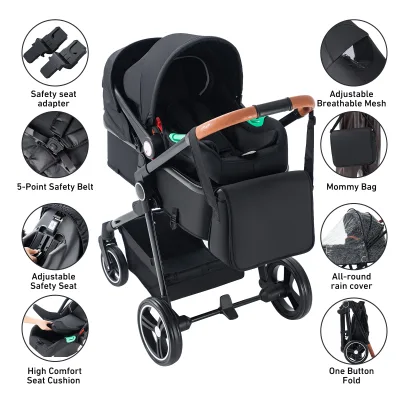Poussette pliable 3 en 1 à cadre en aluminium – image 2