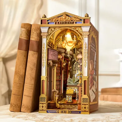 Puzzle 3D en bois, diorama bibliothèque gothique – image 3
