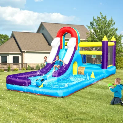 Toboggan aquatique gonflable multicolore avec piscine
