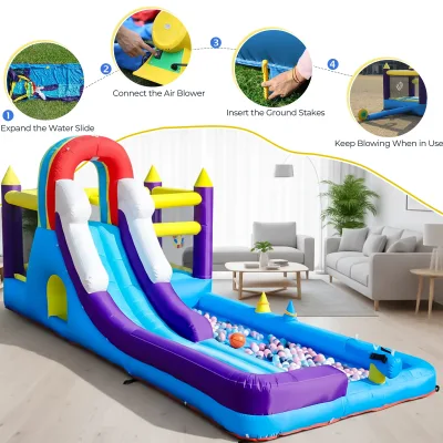Toboggan aquatique gonflable multicolore avec piscine – image 3