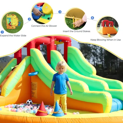 Toboggan aquatique gonflable orange avec piscine – image 2