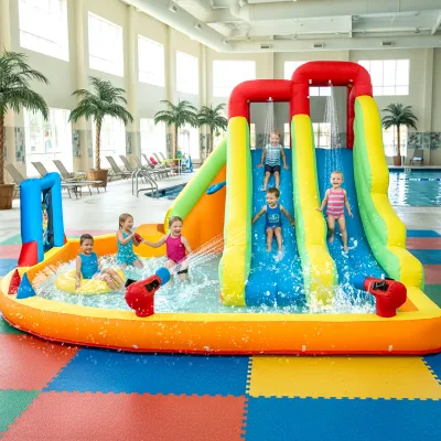 Toboggan aquatique gonflable orange avec piscine – image 3